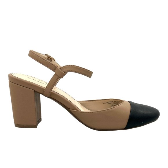 CHARTER CLUB DOTTII Nude/Black Round Toe Block Heels Size 7 Women's Pumps - Picture 3 of 8